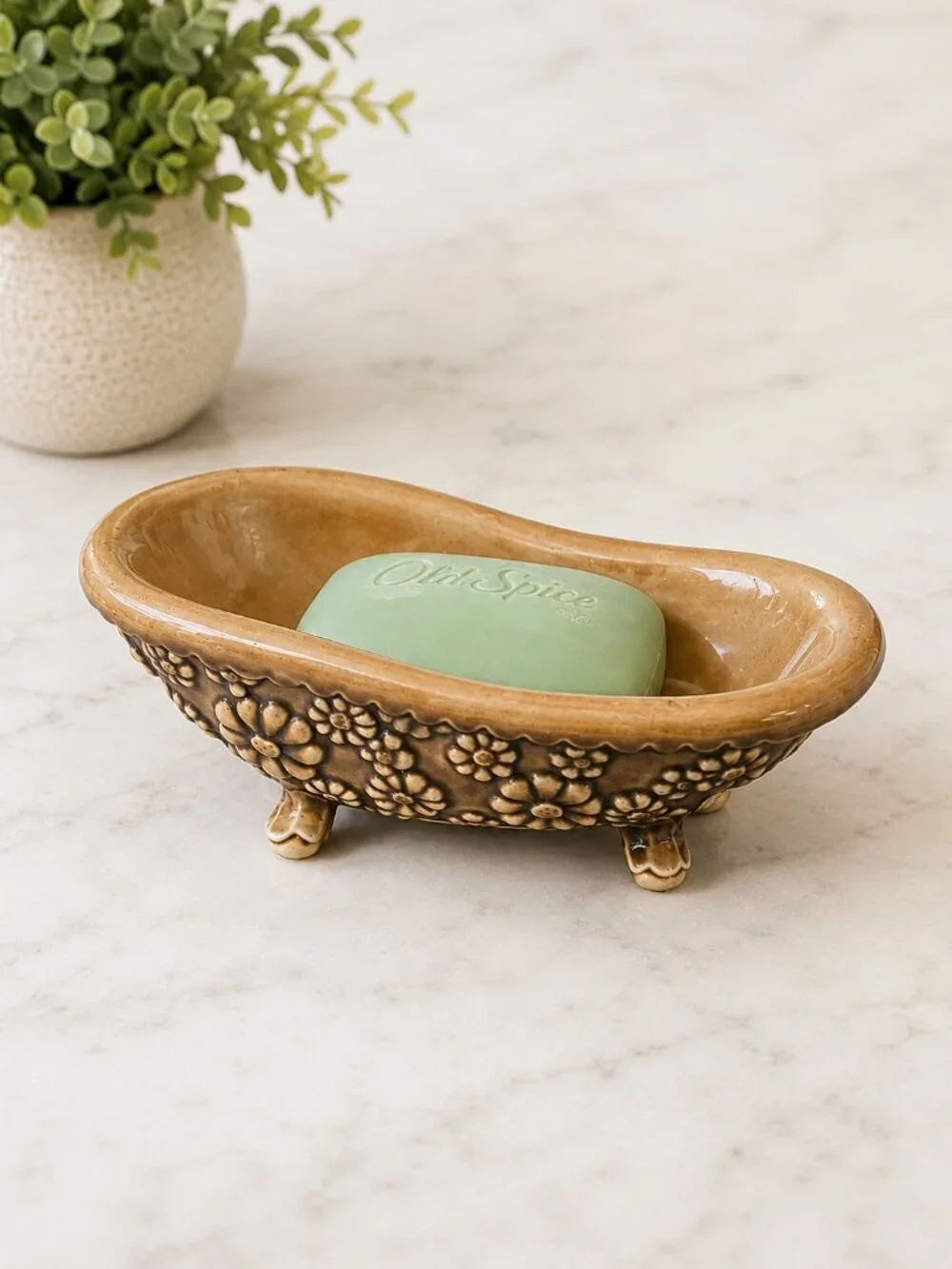 Vintage Arnel’s Ceramic Bathtub Soap Trinket Dish Floral Clawfoot Vanity Decor